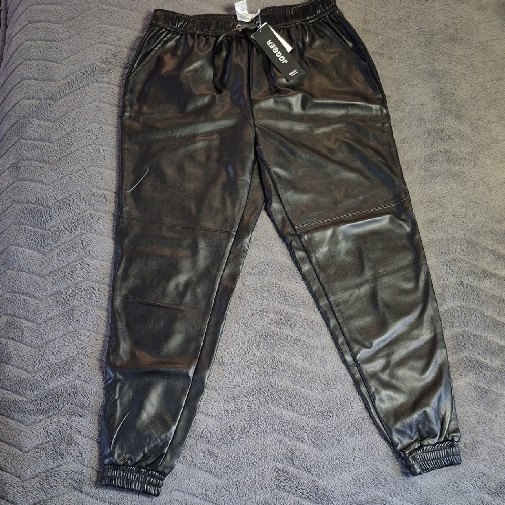 Rickis Black Vegan Leather Jogger Pants